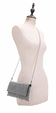 Real Crystal Stone Embellished Flap Crossbody Evening Bag