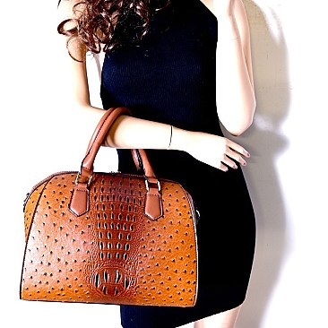 [S]EW1527SET-LP Ostrich Print Embossed Wing Satchel SET