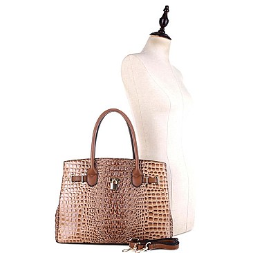 Croc Leatherette with Padlock Large 2Way Bag