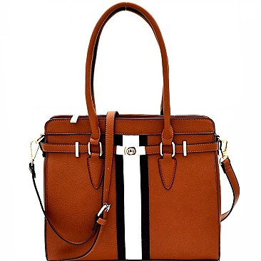 Turn-Lock Accent Center Striped Large Tote MH-EW1999