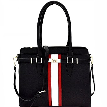 Turn-Lock Accent Center Striped Large Tote MH-EW1999