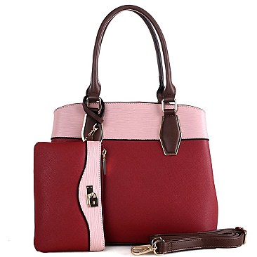 THREE TONE SATCHEL WRISTLET SET