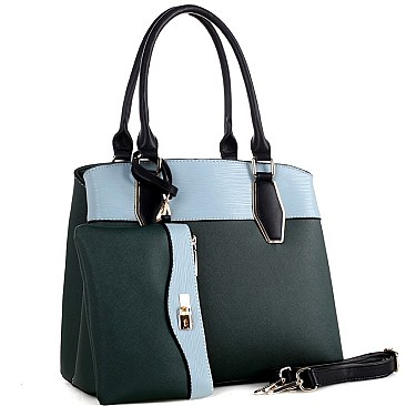 THREE TONE SATCHEL WRISTLET SET