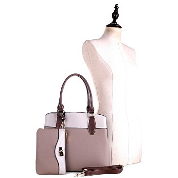 THREE TONE SATCHEL WRISTLET SET