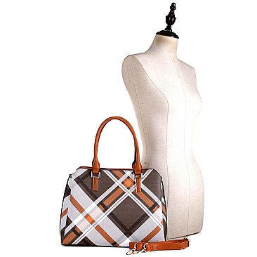 CHECKERED PLAID PRINT SATCHEL WALLET SET