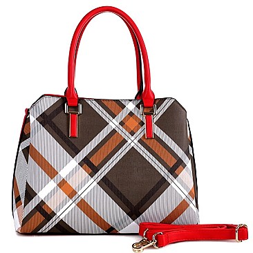 CHECKERED PLAID PRINT SATCHEL WALLET SET