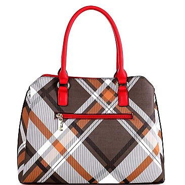 CHECKERED PLAID PRINT SATCHEL WALLET SET