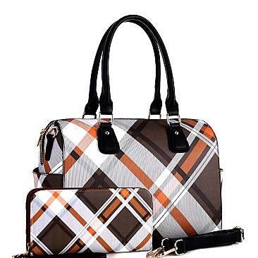 CHECKERED BOSTON SATCHEL WALLET SET