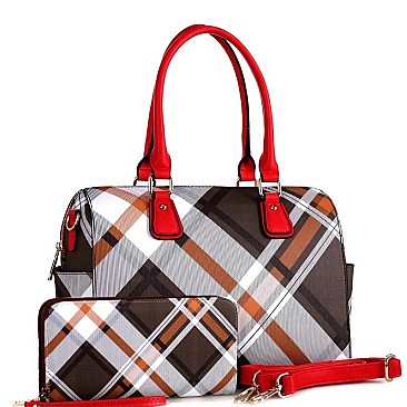 CHECKERED BOSTON SATCHEL WALLET SET