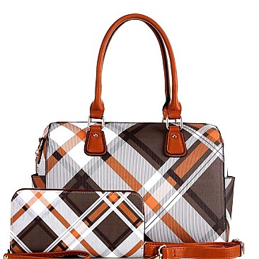 CHECKERED BOSTON SATCHEL WALLET SET
