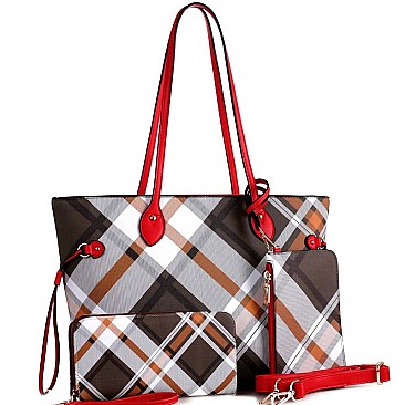 CHECKERED 3 IN 1 TOTE WALLET & WRISTLET SET