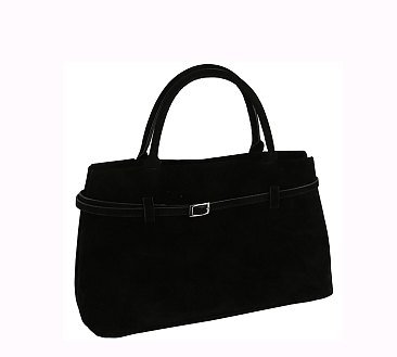 Faux Suede Buckle Satchel