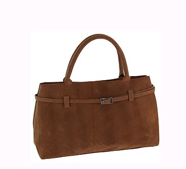 Faux Suede Buckle Satchel