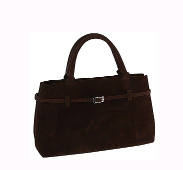 Faux Suede Buckle Satchel