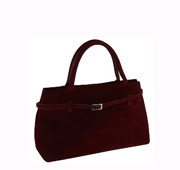 Faux Suede Buckle Satchel