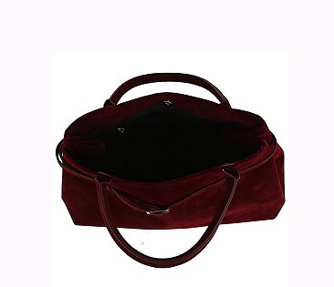 Faux Suede Buckle Satchel