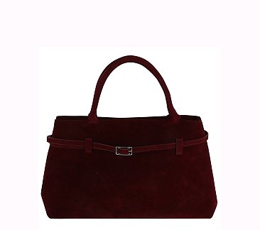 Faux Suede Buckle Satchel