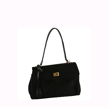 Faux Suede Top Handle Flap Satchel