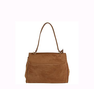 Faux Suede Top Handle Flap Satchel