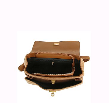 Faux Suede Top Handle Flap Satchel