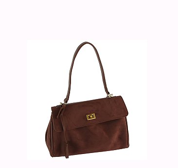 Faux Suede Top Handle Flap Satchel