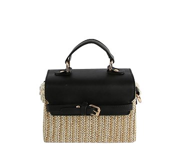 Straw Buckle Flap Crossbody Satchel