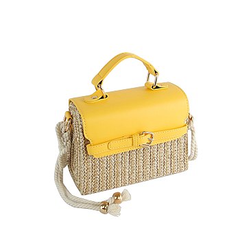 Straw Buckle Flap Crossbody Satchel