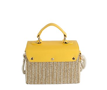 Straw Buckle Flap Crossbody Satchel