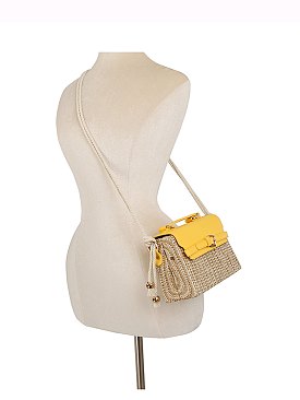 Straw Buckle Flap Crossbody Satchel