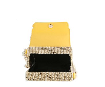 Straw Buckle Flap Crossbody Satchel