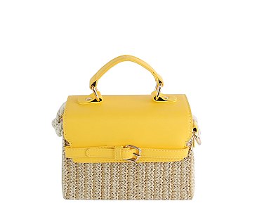 Straw Buckle Flap Crossbody Satchel
