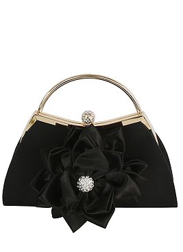 Satin Flower Frame Handle Clutch Evening Bag
