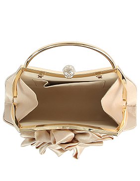 Satin Flower Frame Handle Clutch Evening Bag