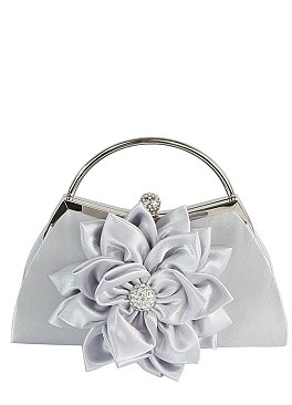 Satin Flower Frame Handle Clutch Evening Bag