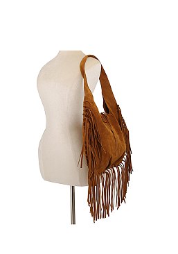 Faux Suede Fringe Shoulder Bag