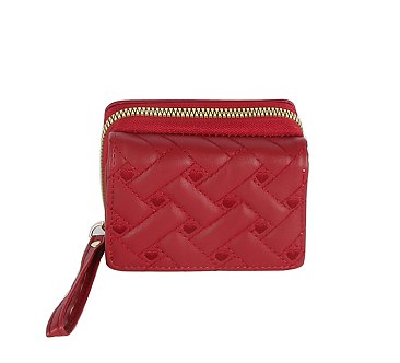 Heart Quilted Tri-fold Wallet