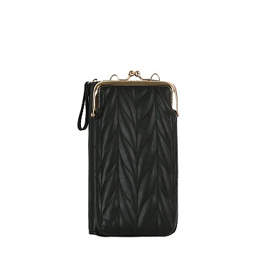 Chevron Quilted Kiss Lock Crossbody Wallet