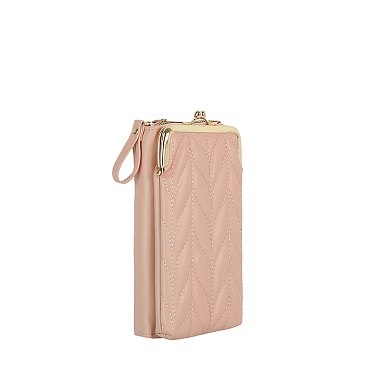 Chevron Quilted Kiss Lock Crossbody Wallet
