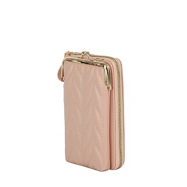 Chevron Quilted Kiss Lock Crossbody Wallet