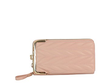 Chevron Quilted Kiss Lock Crossbody Wallet