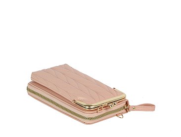 Chevron Quilted Kiss Lock Crossbody Wallet