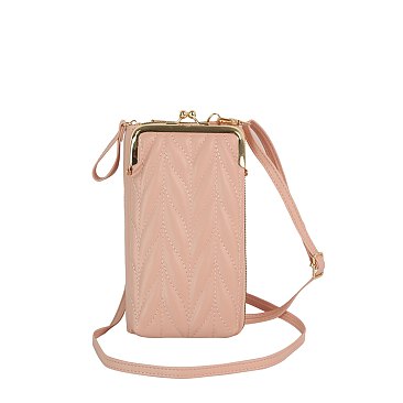 Chevron Quilted Kiss Lock Crossbody Wallet