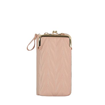 Chevron Quilted Kiss Lock Crossbody Wallet