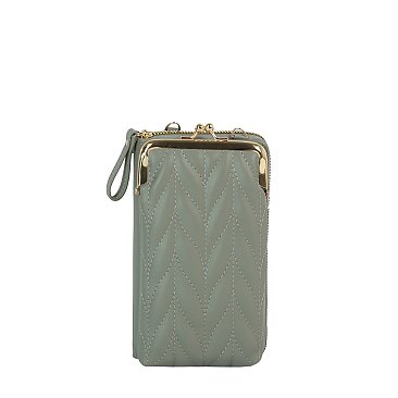Chevron Quilted Kiss Lock Crossbody Wallet