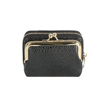 Pebbled Kiss-lock Wallet