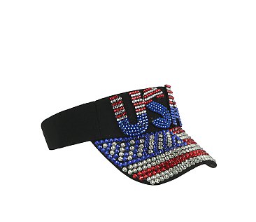USA American Flag Plain Sport Sun Visor Bling Cap