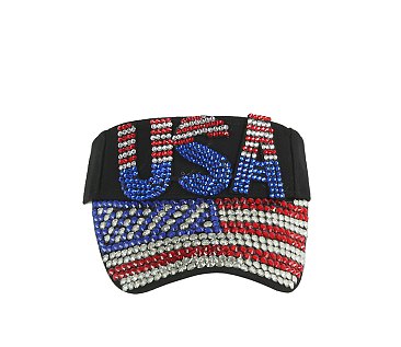 USA American Flag Plain Sport Sun Visor Bling Cap