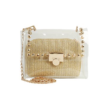 See Thru Studded Flap Crossbody Bag