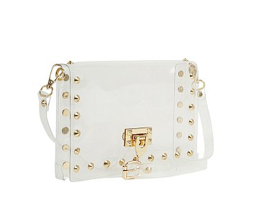 See Thru Studded Flap Crossbody Bag