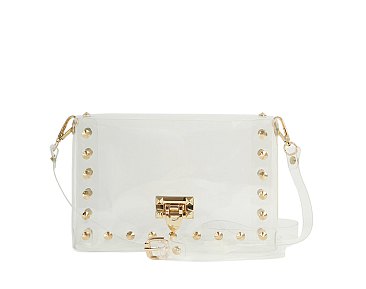 See Thru Studded Flap Crossbody Bag
